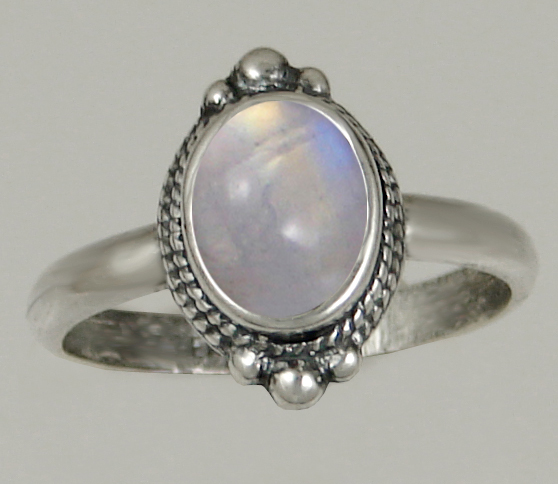 Sterling Silver Gemstone Ring With Rainbow Moonstone Size 8